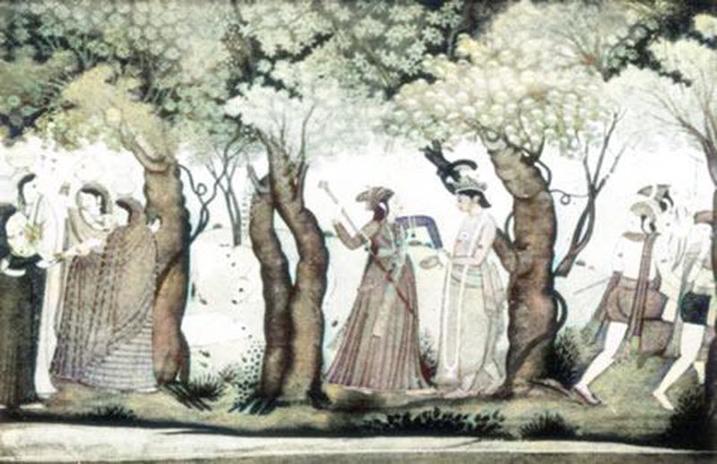 Radha disguised as a Constable arresting Krishna as a Thief
