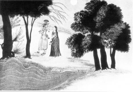 Images from the Bhagavad-Gita, Krishna with his Favourite after leaving the Dance

,Image 6 of 40  -  33 kB
