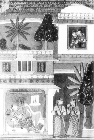 Images from the Bhagavad-Gita, Radha and Krishna making Love, Image 23 of 40  -  40 kB