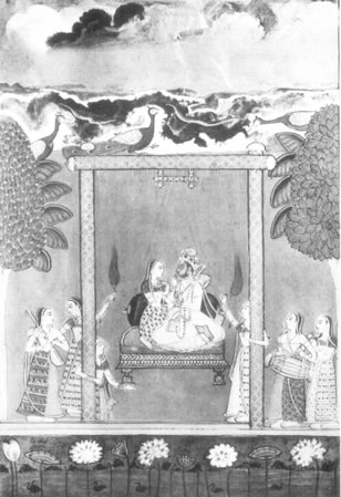 Images from the Bhagavad-Gita, Image 28 of 40, Radha and Krishna swinging

-  35 kB