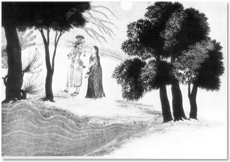 Krishna with his Favourite after leaving the Dance - Indian Art Depicting the Loves of Krishna