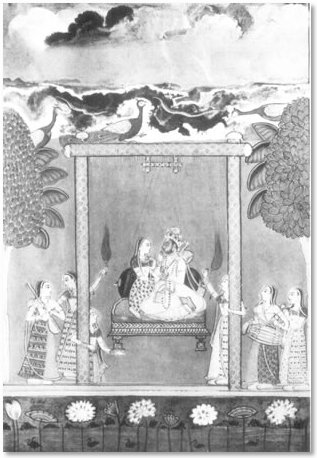 Radha and Krishna swinging - Indian Art Depicting the Loves of Krishna